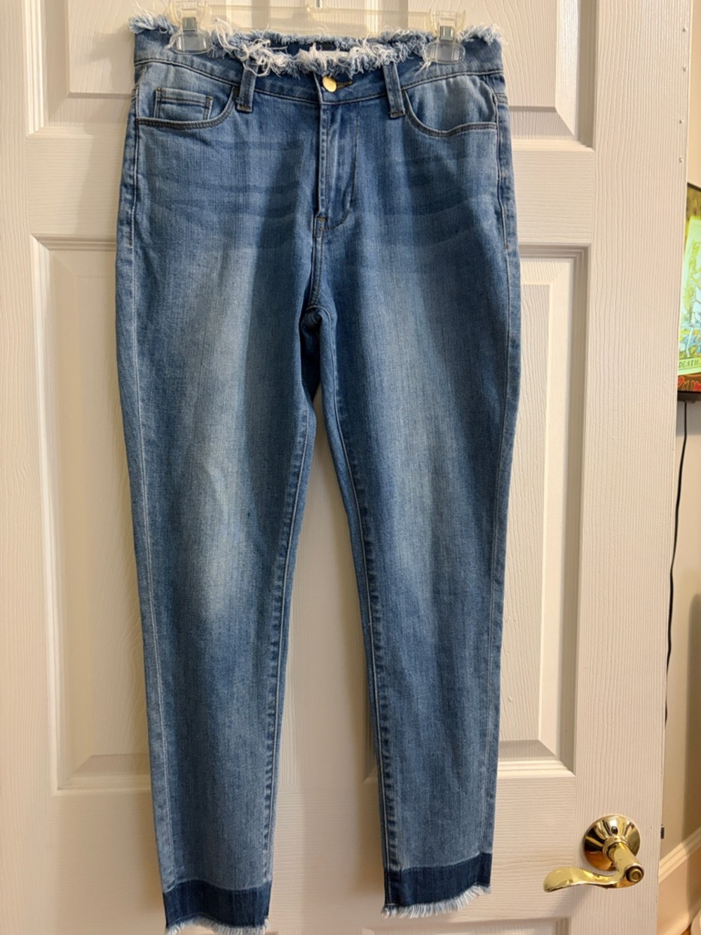 Moon River Raw-Hem Skinny Jeans - Light Blue